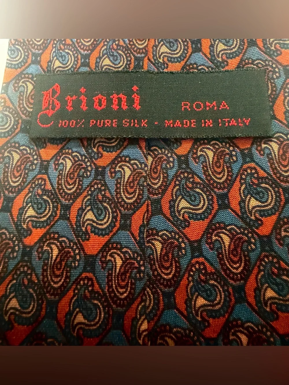 Brioni Silk Vintage Paisley Tie - Navy Blue & Burnt Orange